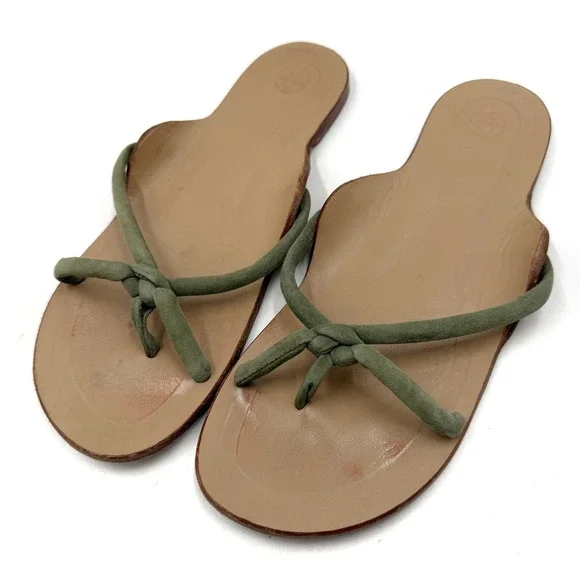 The Row Hawaii Knotted Sandals Thong Olive Green Suede Flat Slides Sz 36 / 6